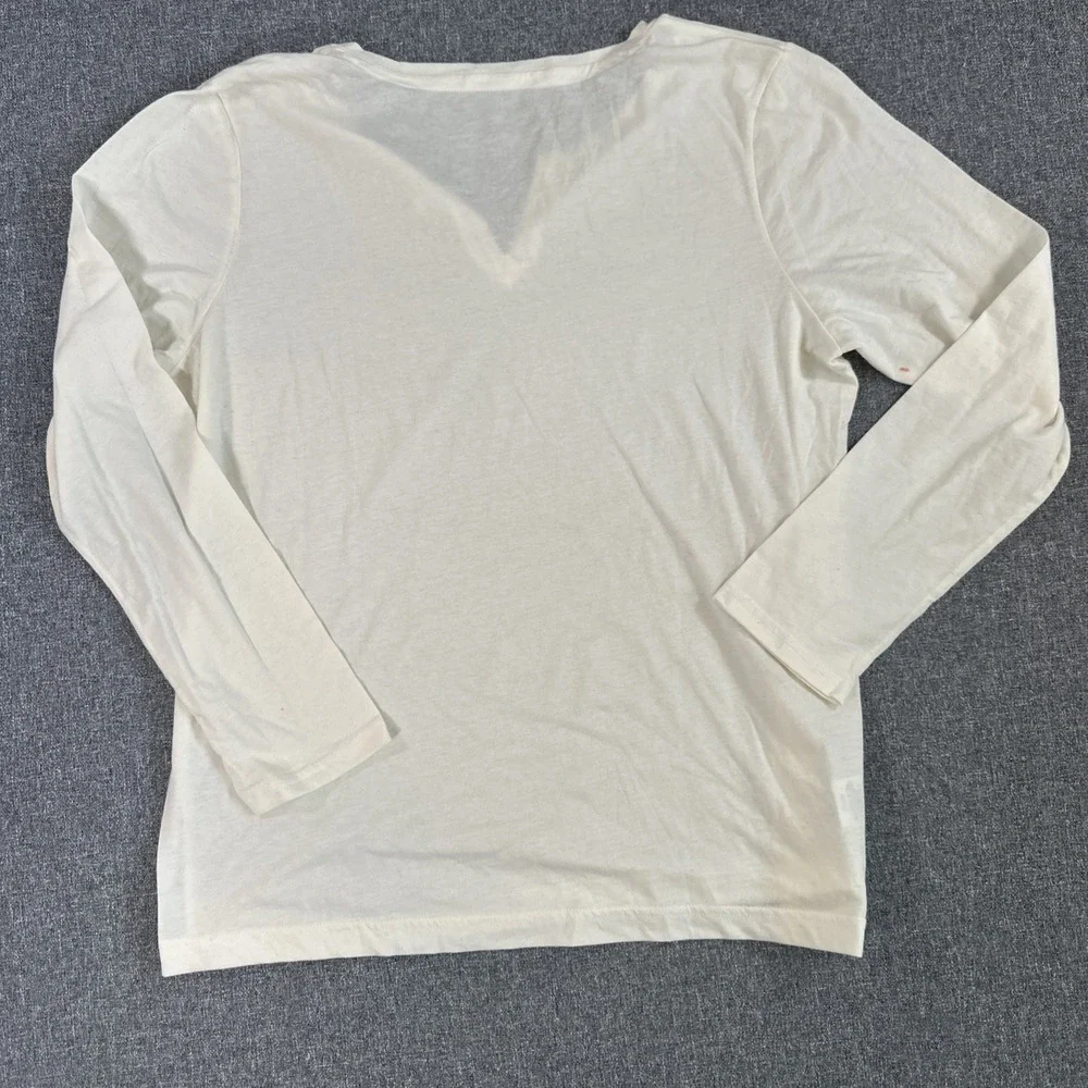 NWT Eddie Bauer Womens Large Cream Short Sleeve Tie Neck Top Knit T-Shirt L - Picture 2 of 7